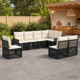 vidaXL Tuinbank Set 9 pcs Zwart en Crème Wit poly rattan