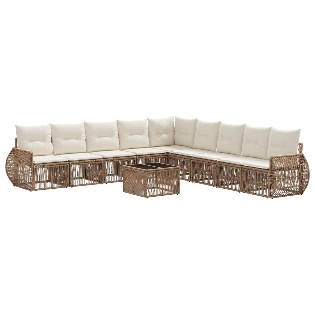 vidaXL Tuinbank Set 10 pcs Zwart en Crème Wit poly rattan