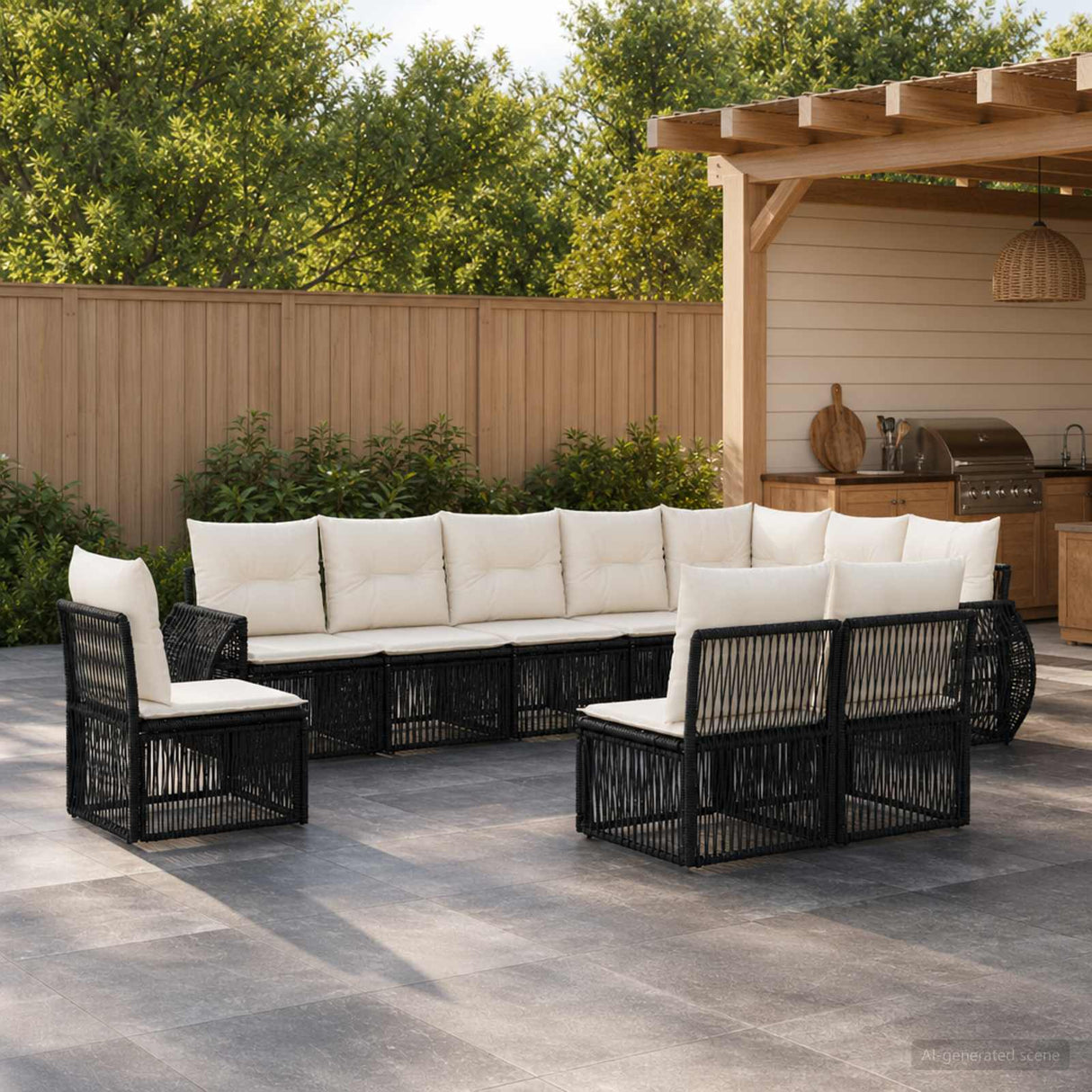 vidaXL Tuinbank Set 11 pcs Zwart en Crème Wit poly rattan