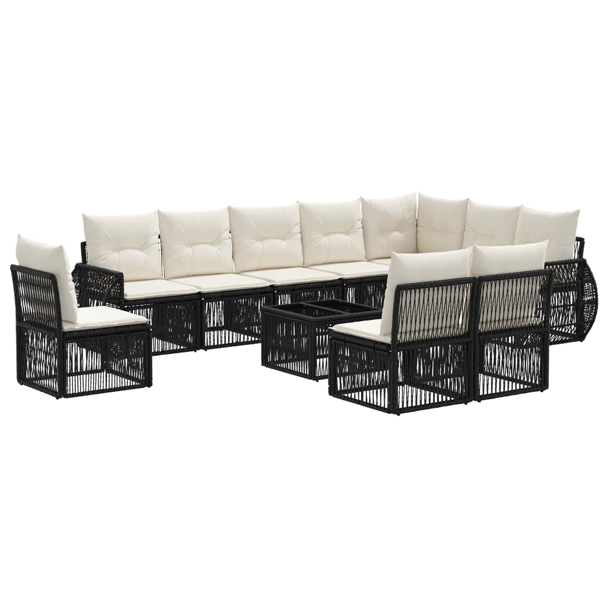 vidaXL Tuinbank Set 11 pcs Zwart en Crème Wit poly rattan