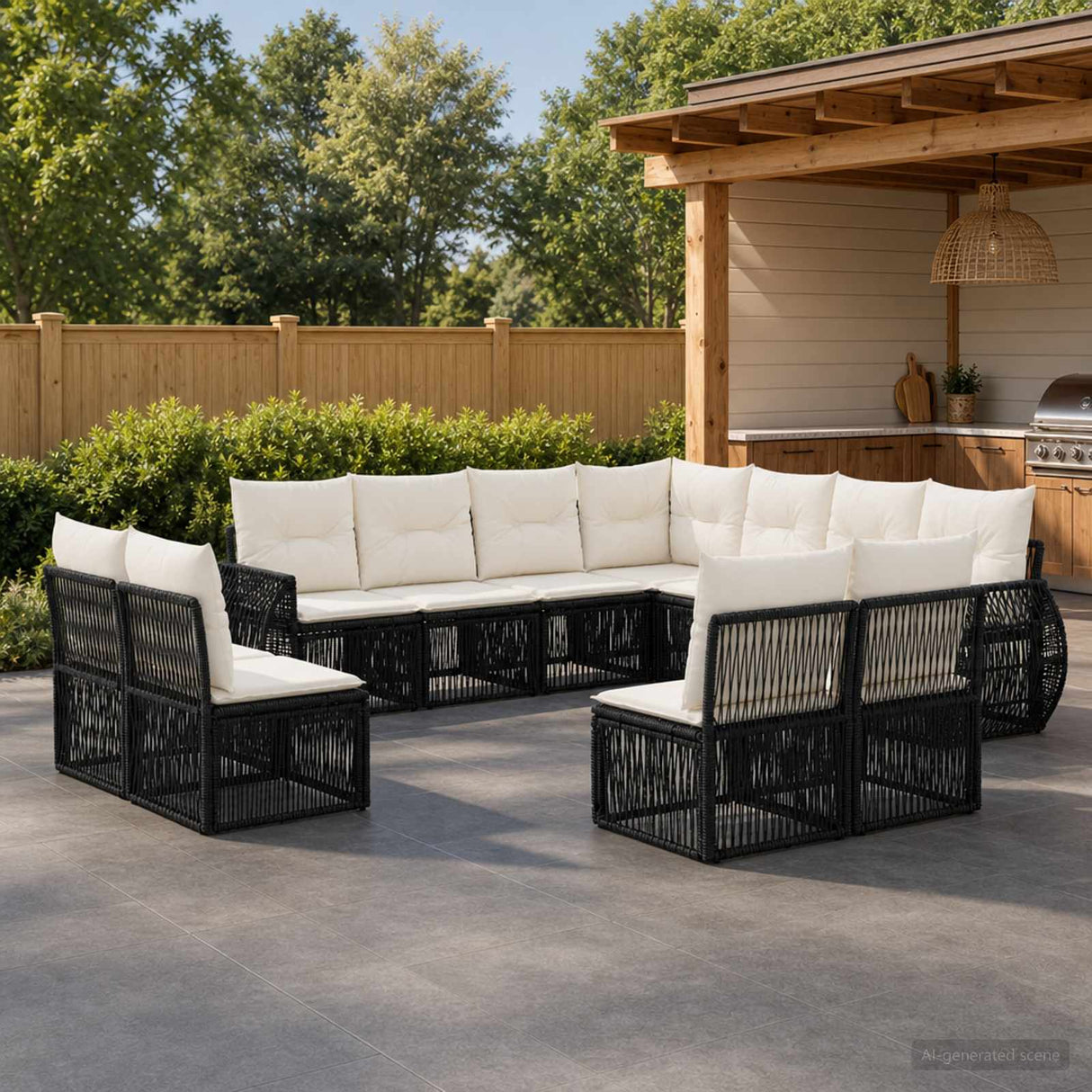 vidaXL Tuinbank Set 12 pcs Zwart en Crème Wit poly rattan