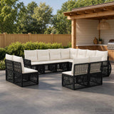 vidaXL Tuinbank Set 12 pcs Zwart en Crème Wit poly rattan