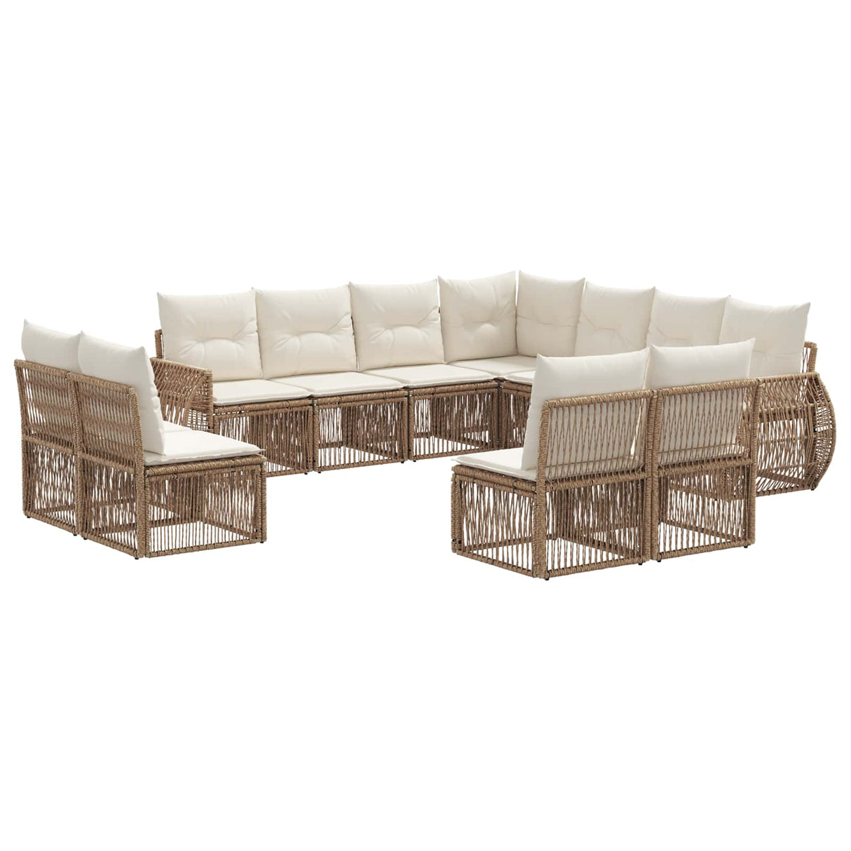 vidaXL Tuinbank Set 12 pcs Zwart en Crème Wit poly rattan