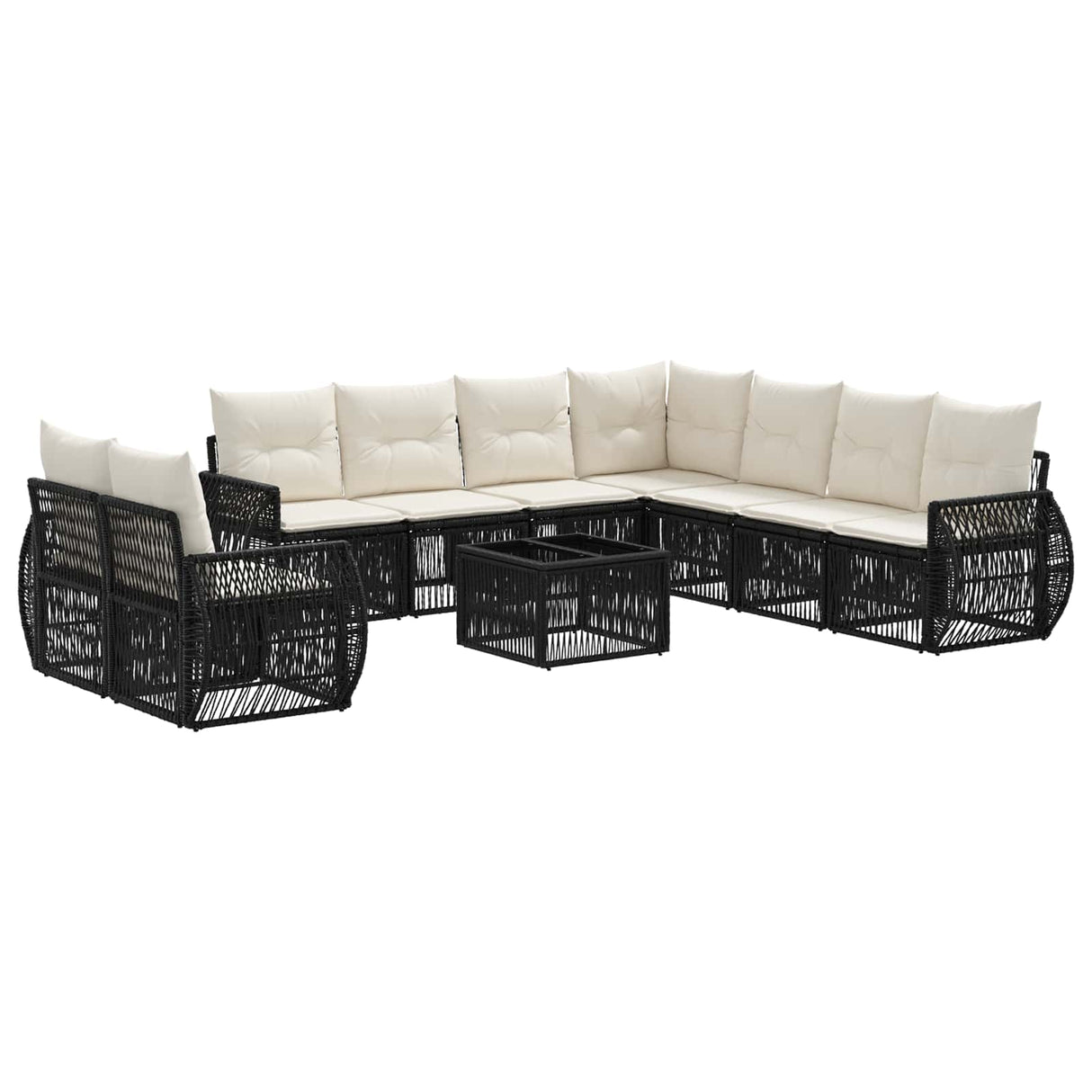 vidaXL Tuinbank Set 10 pcs Zwart en Crème Wit poly rattan