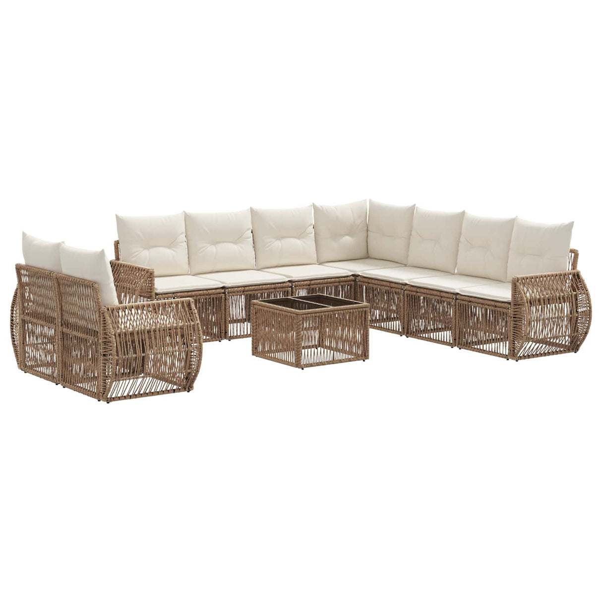 vidaXL Tuinbank Set 10 pcs Zwart en Crème Wit poly rattan