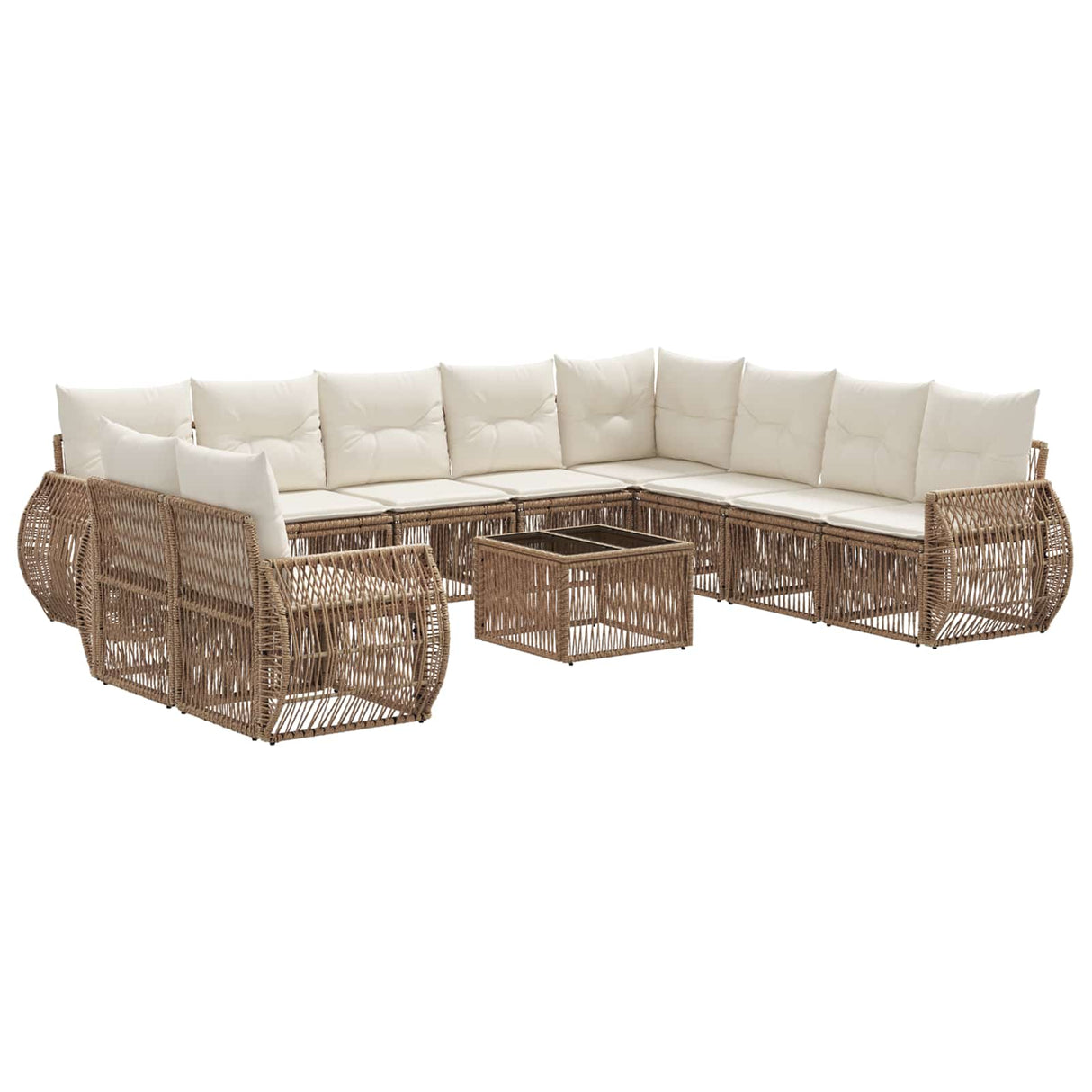 vidaXL Tuinbank Set 11 pcs Zwart en Crème Wit poly rattan