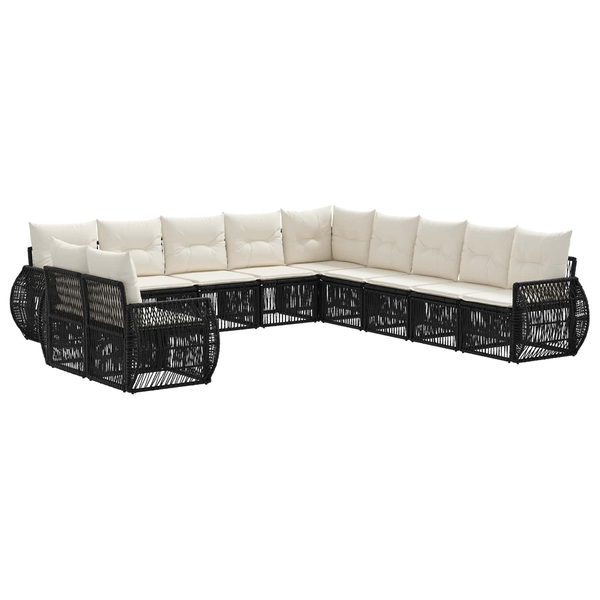 vidaXL Tuinbank Set 12 pcs Zwart en Crème Wit poly rattan