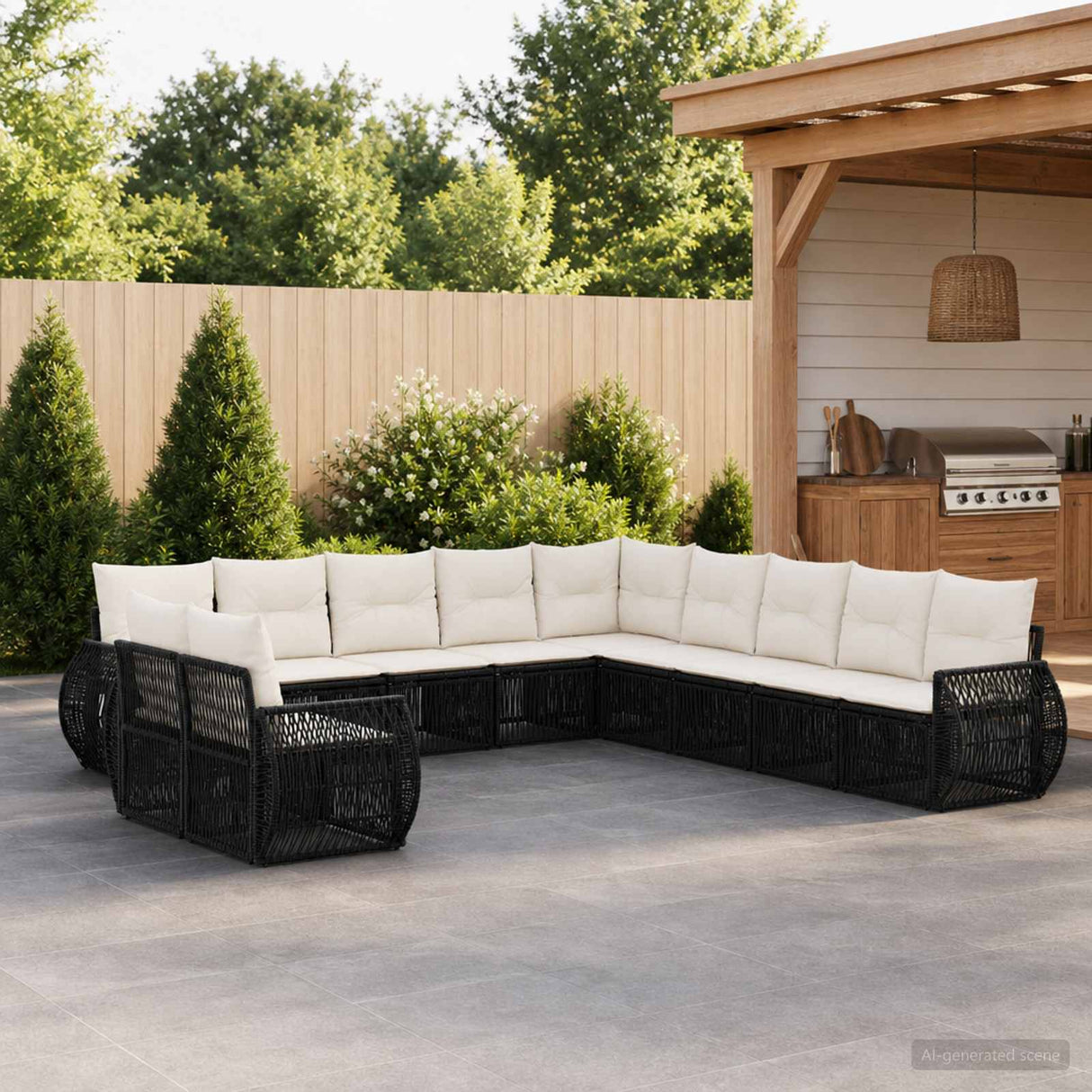 vidaXL Tuinbank Set 12 pcs Zwart en Crème Wit poly rattan