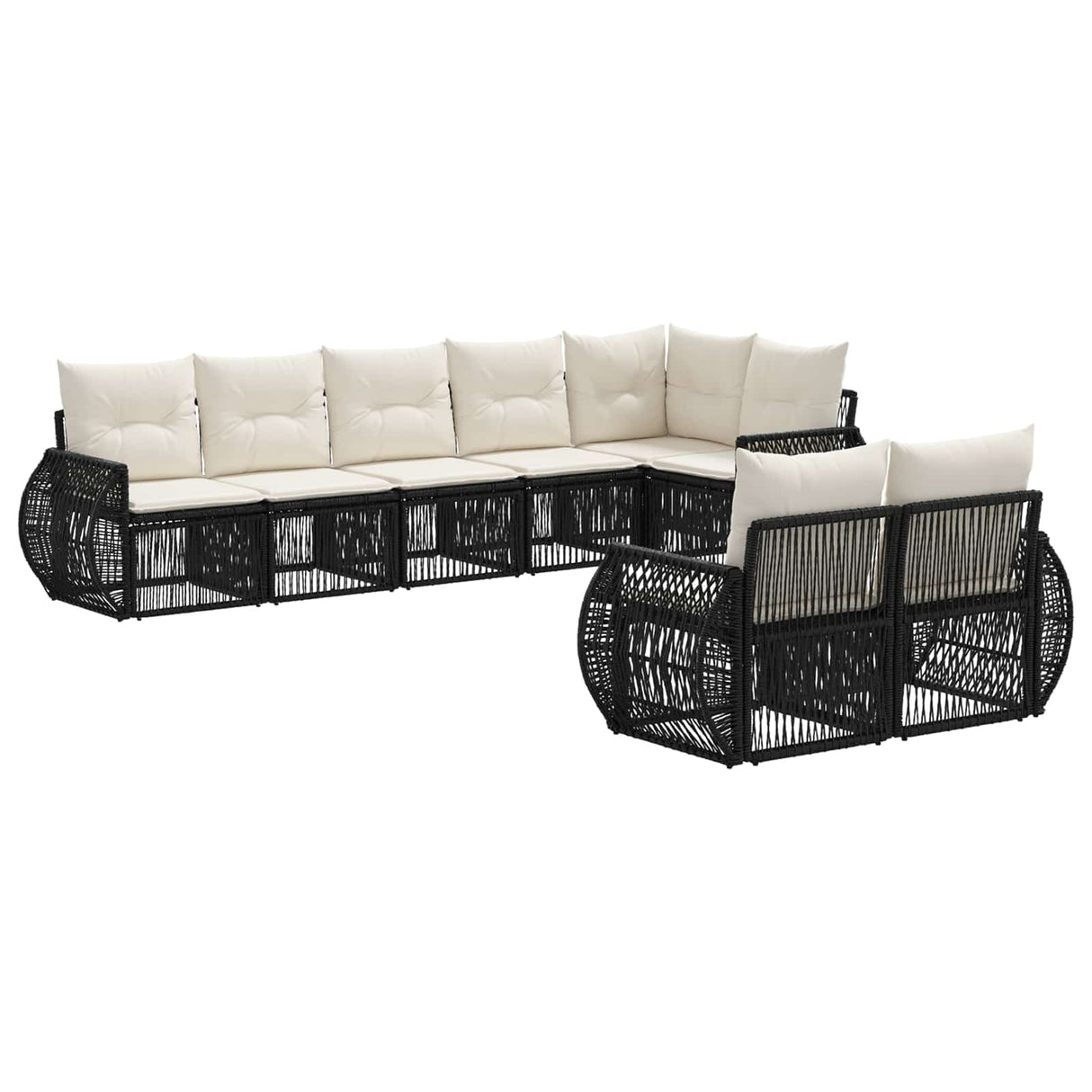 vidaXL Tuinbank Set 9 pcs Zwart en Crème Wit poly rattan