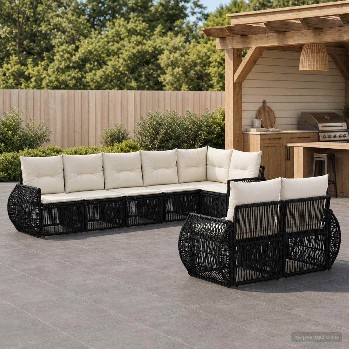 vidaXL Tuinbank Set 9 pcs Zwart en Crème Wit poly rattan
