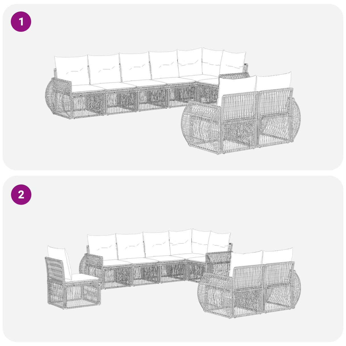 vidaXL Tuinbank Set 9 pcs Zwart en Crème Wit poly rattan