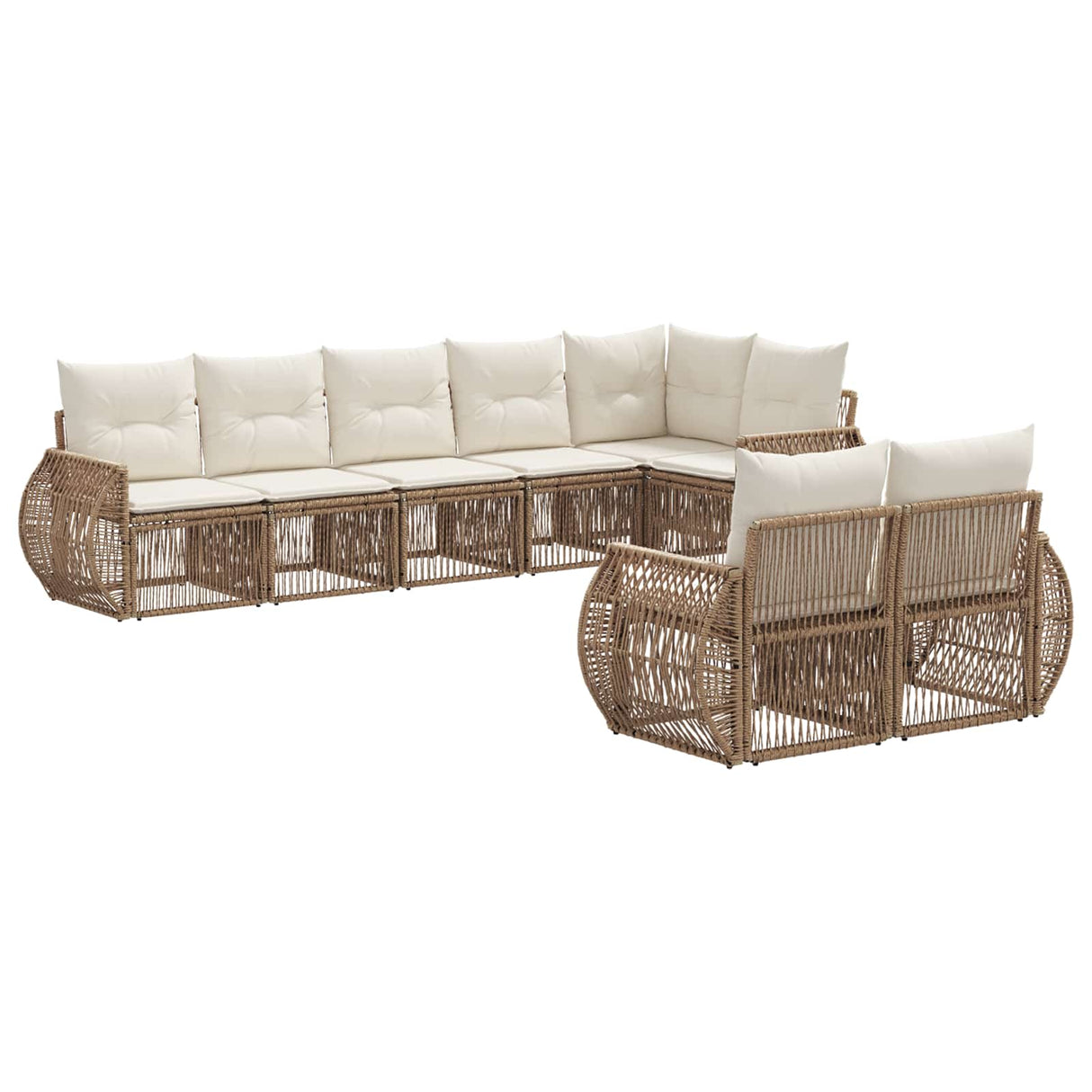 vidaXL Tuinbank Set 9 pcs Zwart en Crème Wit poly rattan