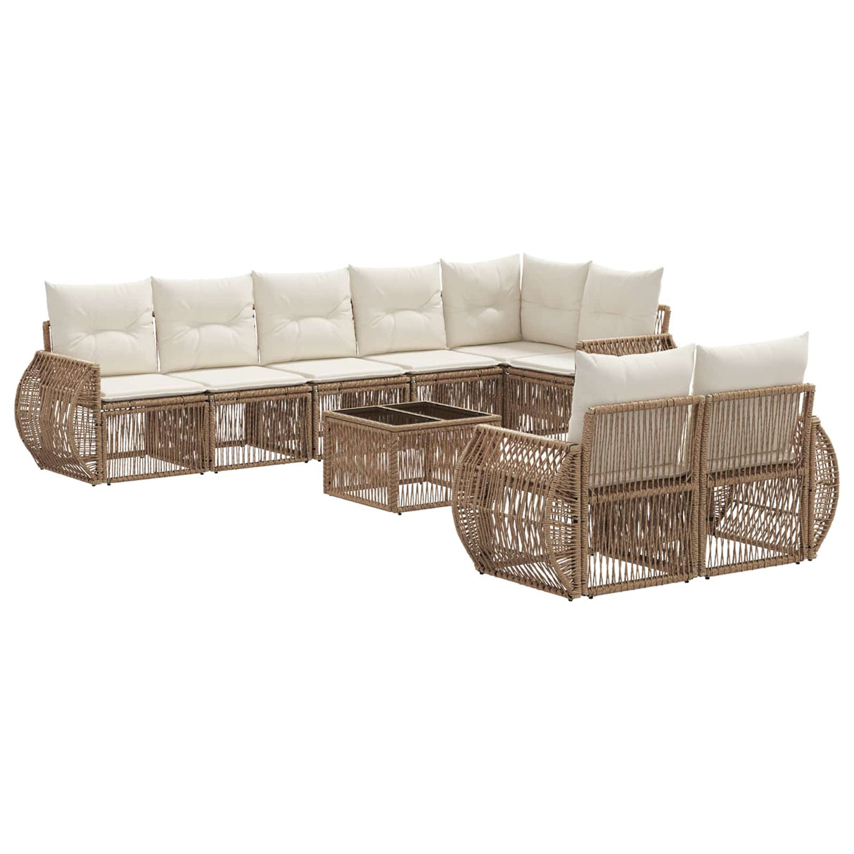 vidaXL Tuinbank Set 9 pcs Zwart en Crème Wit poly rattan