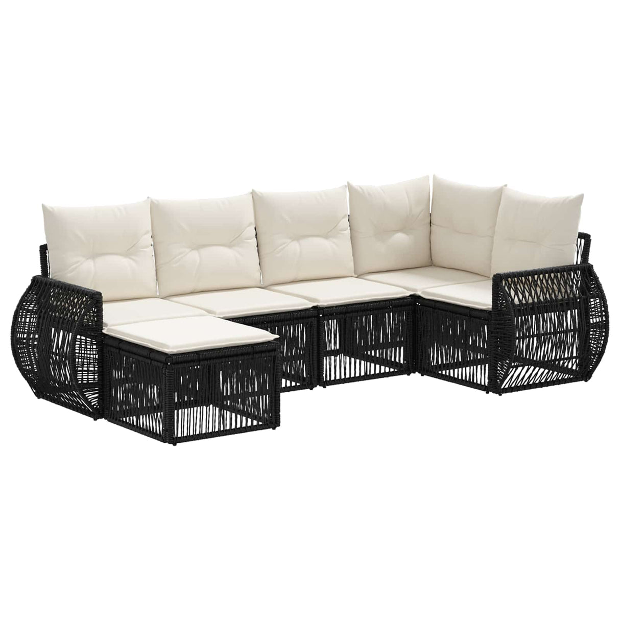 vidaXL Garden Lounge Set 7 pcs Black and Cream White poly rattan