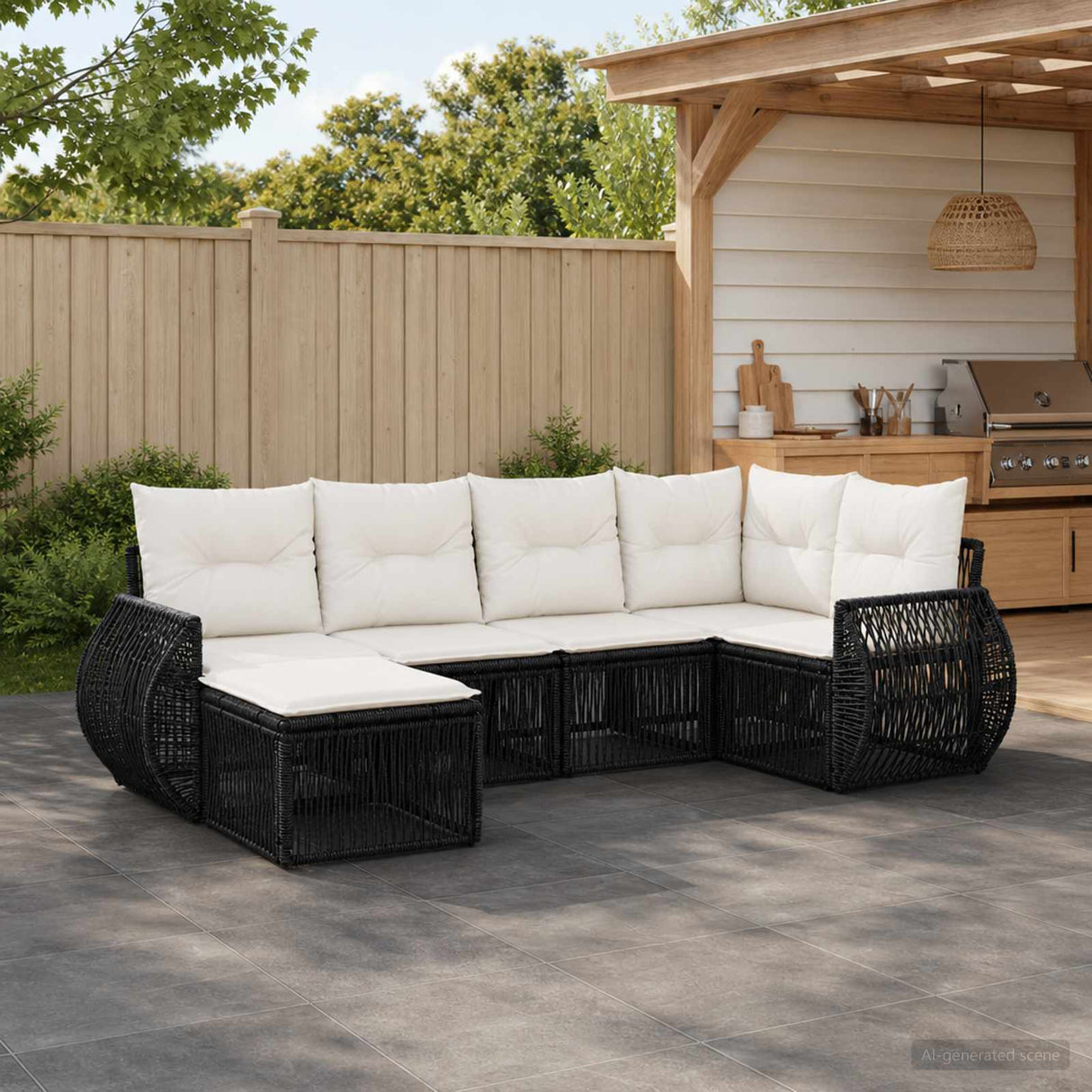 vidaXL Garden Lounge Set 7 pcs Black and Cream White poly rattan