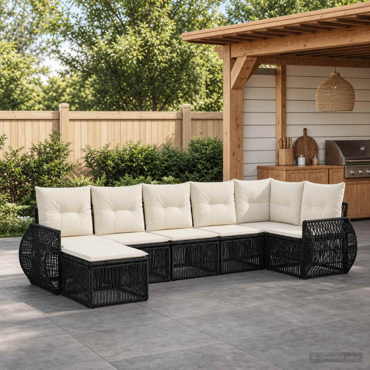 vidaXL Tuinbank Set 8 pcs Zwart en Crème Wit poly rattan