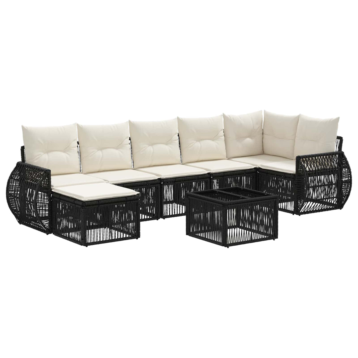 vidaXL Tuinbank Set 8 pcs Zwart en Crème Wit poly rattan