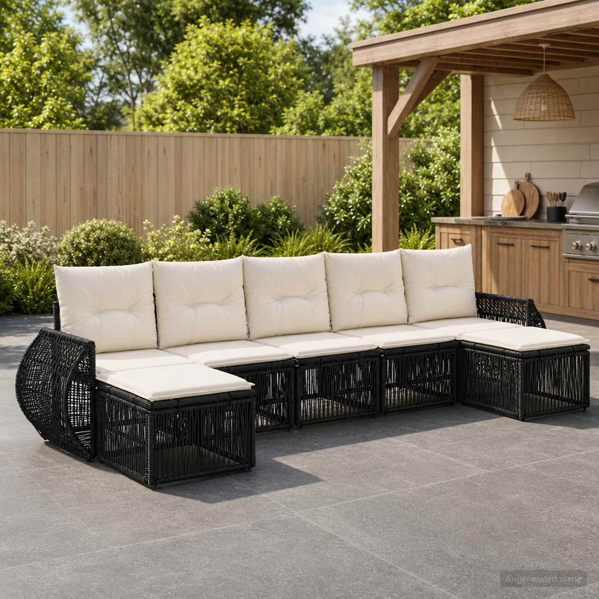vidaXL Tuinbank Set 8 pcs Zwart en Crème Wit poly rattan