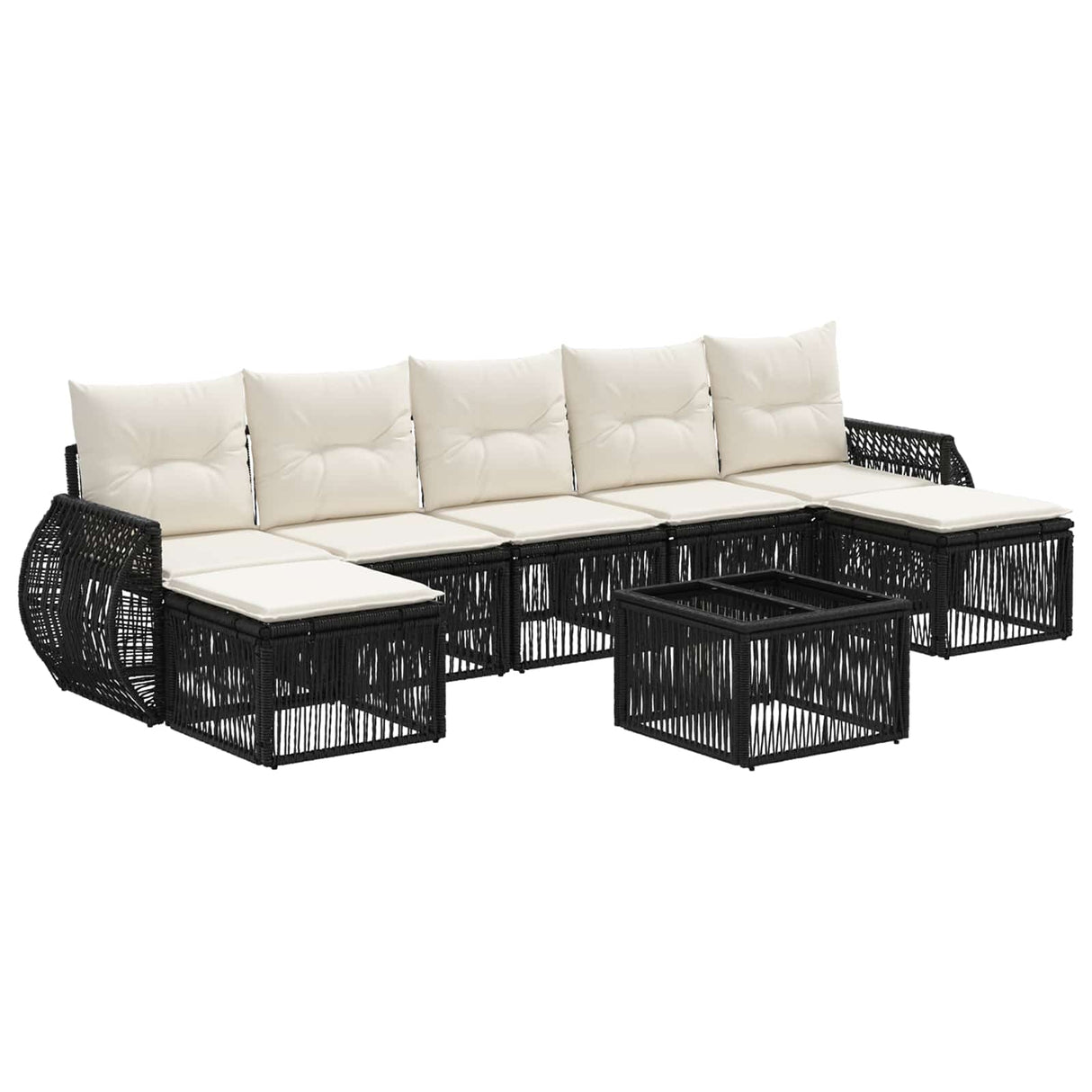 vidaXL Tuinbank Set 8 pcs Zwart en Crème Wit poly rattan