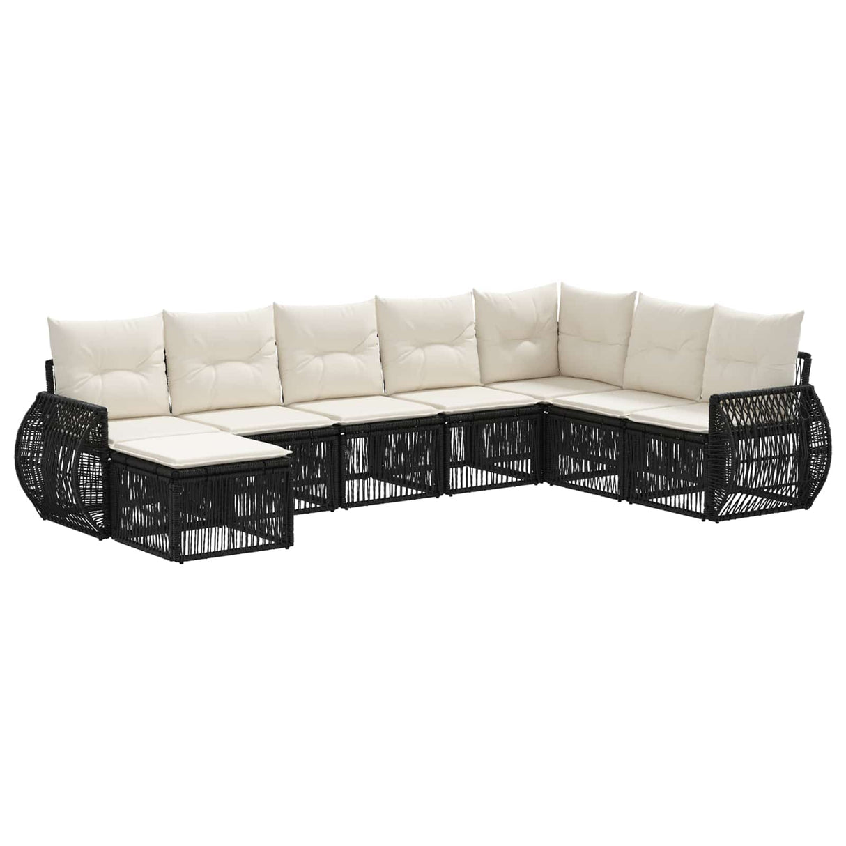 vidaXL Tuinbank Set 9 pcs Zwart en Crème Wit poly rattan