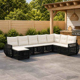 vidaXL Tuinbank Set 9 pcs Zwart en Crème Wit poly rattan