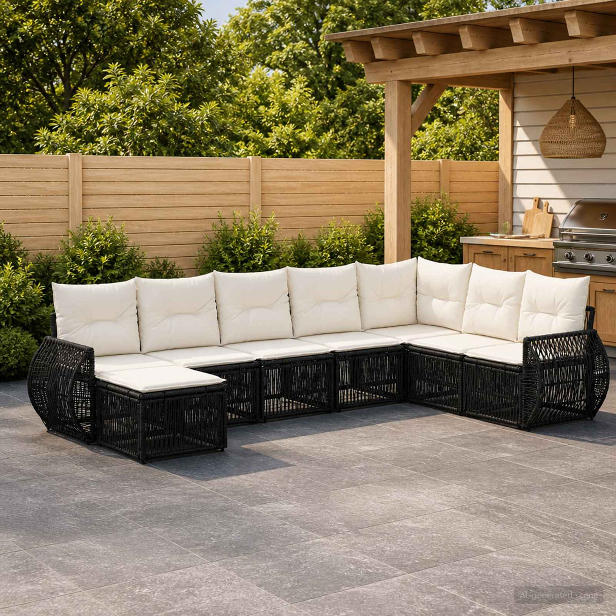 vidaXL Tuinbank Set 9 pcs Zwart en Crème Wit poly rattan