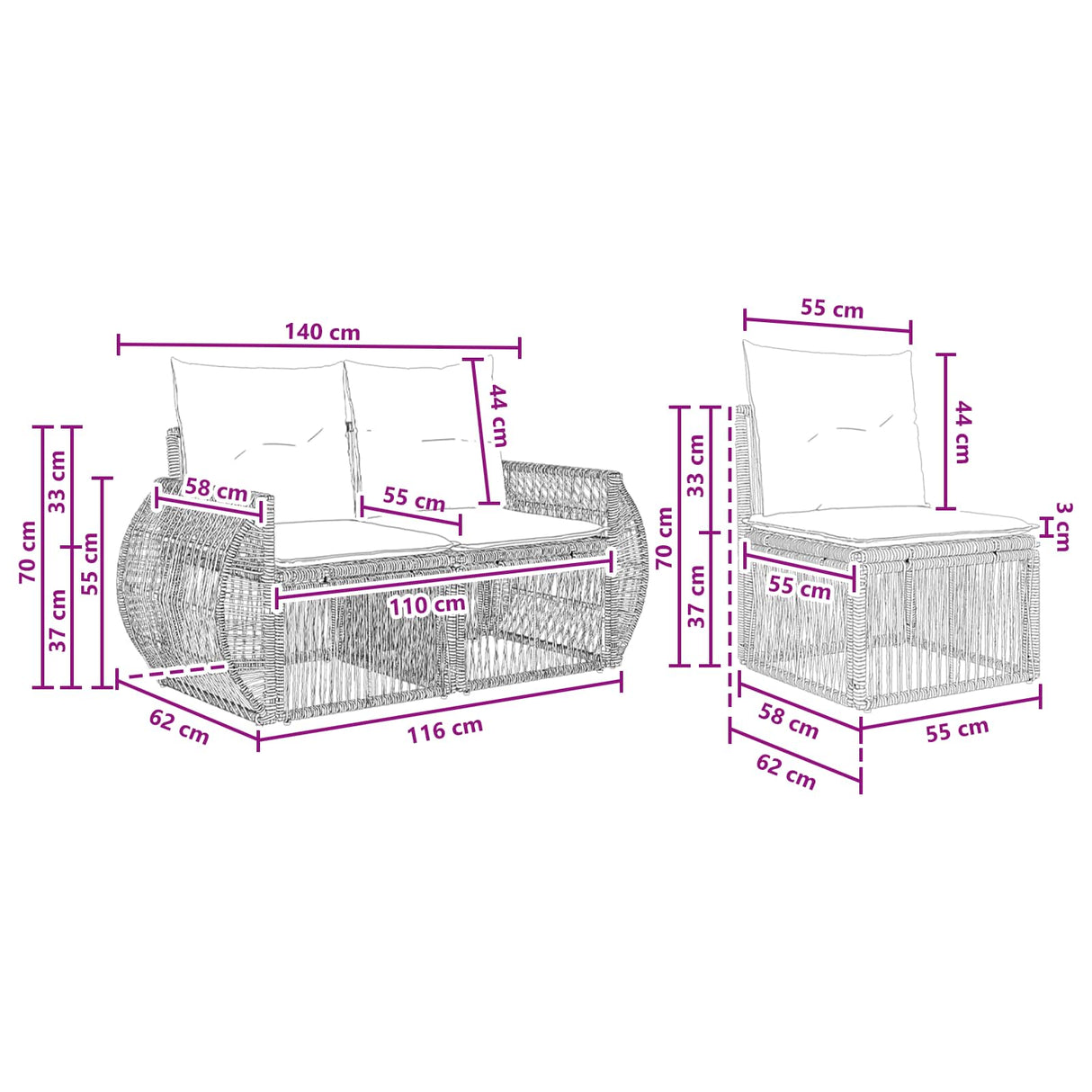 vidaXL Tuinbank Set 6 st 6-Aantal zitplaatsen Zwart en Crème Wit