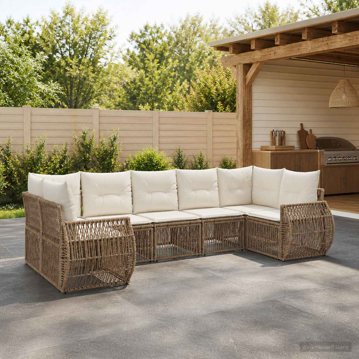 vidaXL Tuinbank Set 7 st 7-Aantal zitplaatsen Zwart en Crème Wit