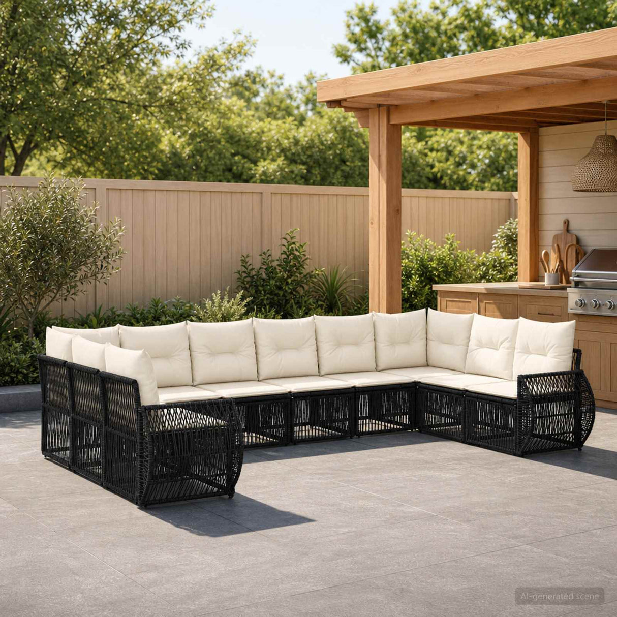 vidaXL Tuinbank Set 11 pcs Zwart en Crème Wit poly rattan