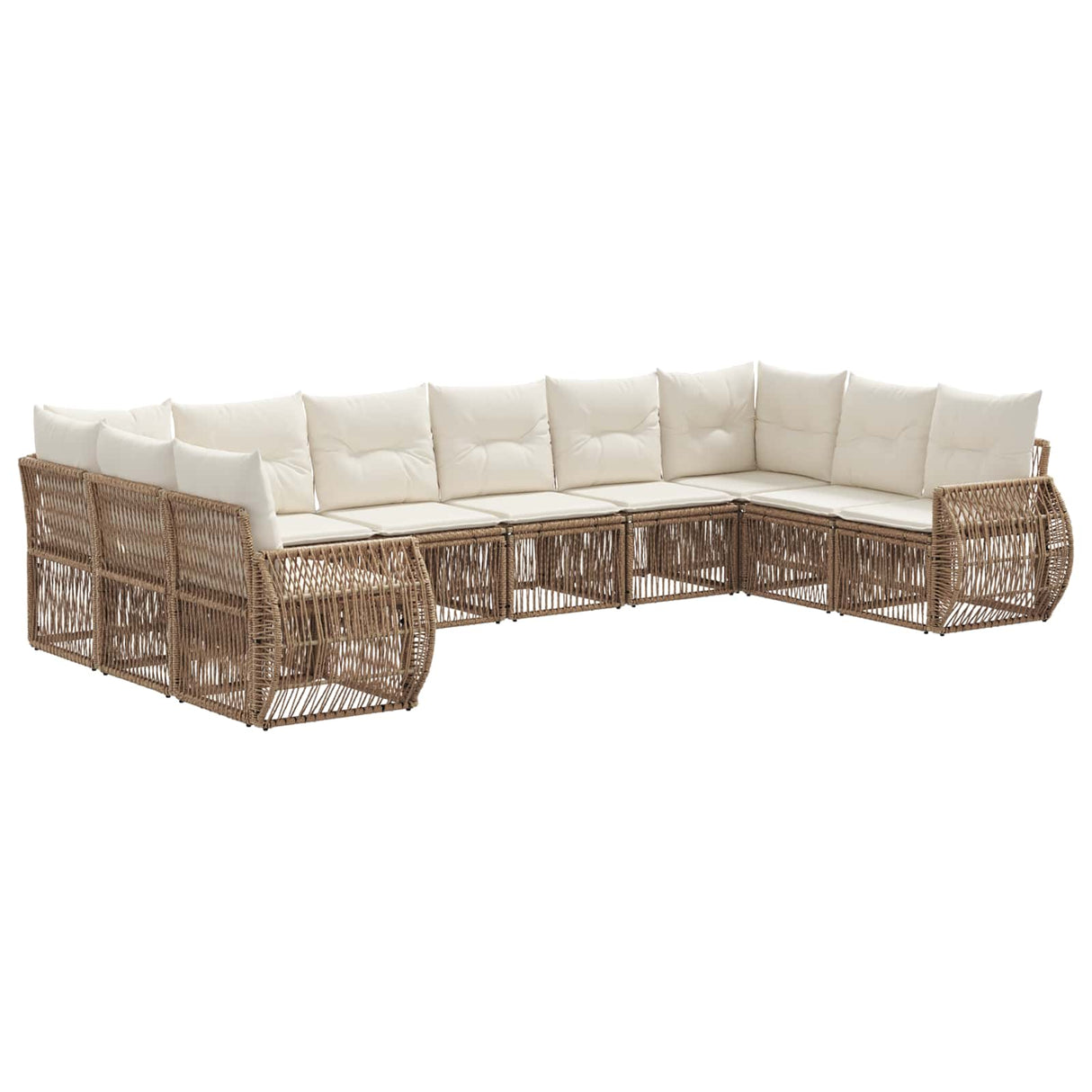 vidaXL Tuinbank Set 11 pcs Zwart en Crème Wit poly rattan