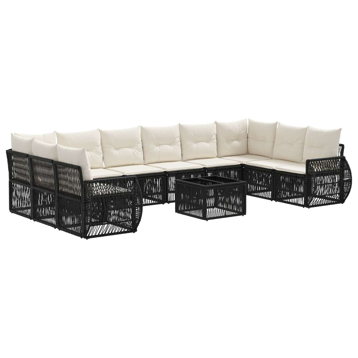 vidaXL Tuinbank Set 11 pcs Zwart en Crème Wit poly rattan