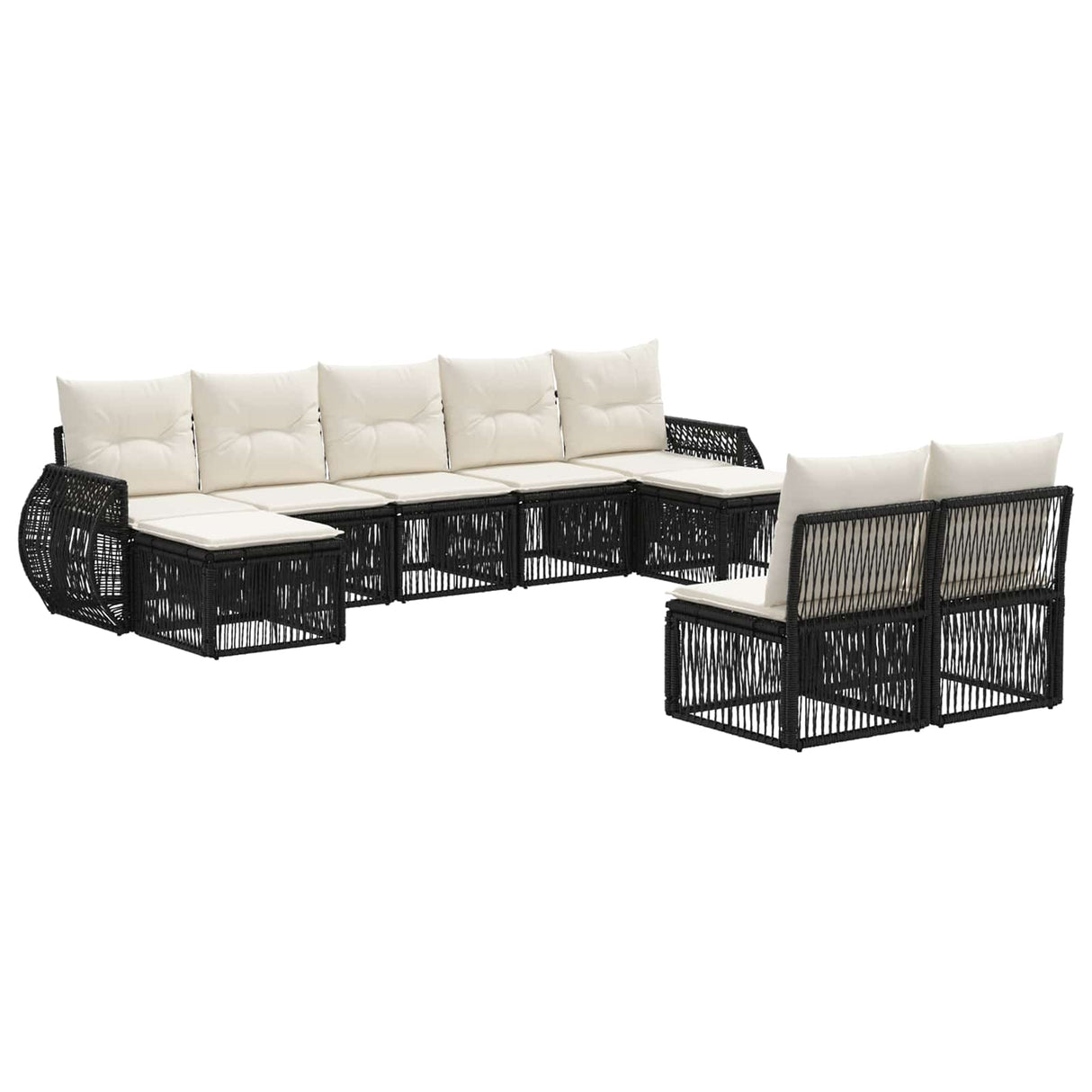 vidaXL Tuinbank Set 10 pcs Zwart en Crème Wit poly rattan