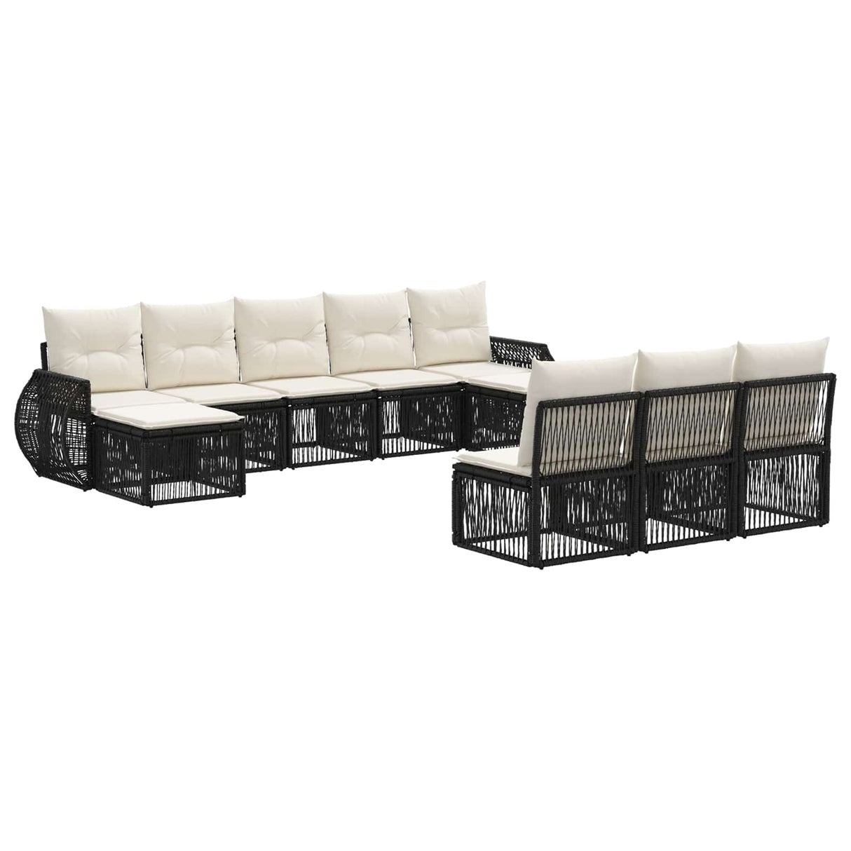 vidaXL Tuinbank Set 11 pcs Zwart en Crème Wit poly rattan