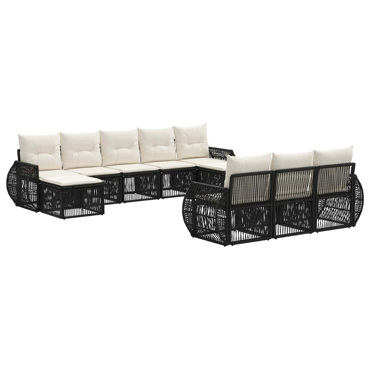 vidaXL Tuinbank Set 11 pcs Zwart en Crème Wit poly rattan