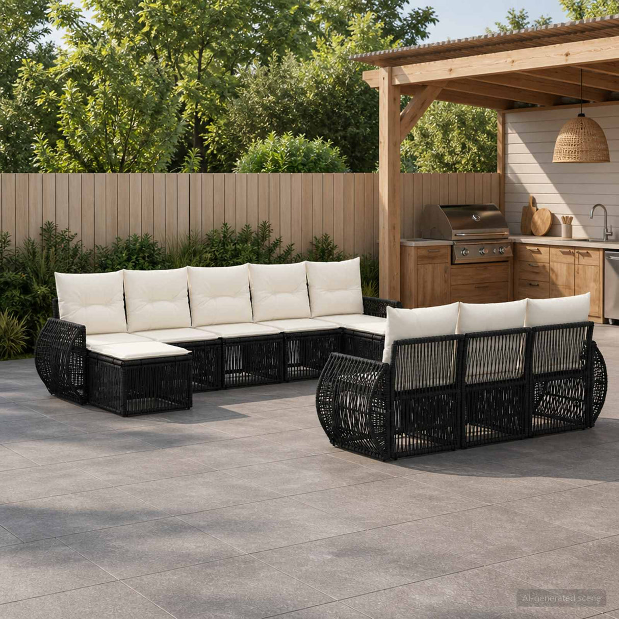vidaXL Tuinbank Set 11 pcs Zwart en Crème Wit poly rattan