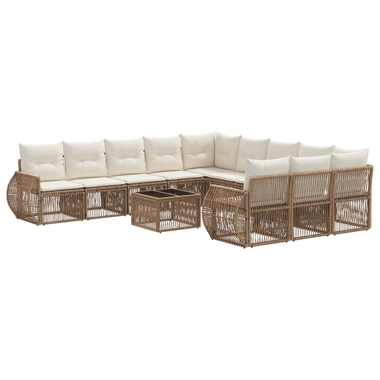 vidaXL Tuinbank Set 12 pcs Zwart en Crème Wit poly rattan
