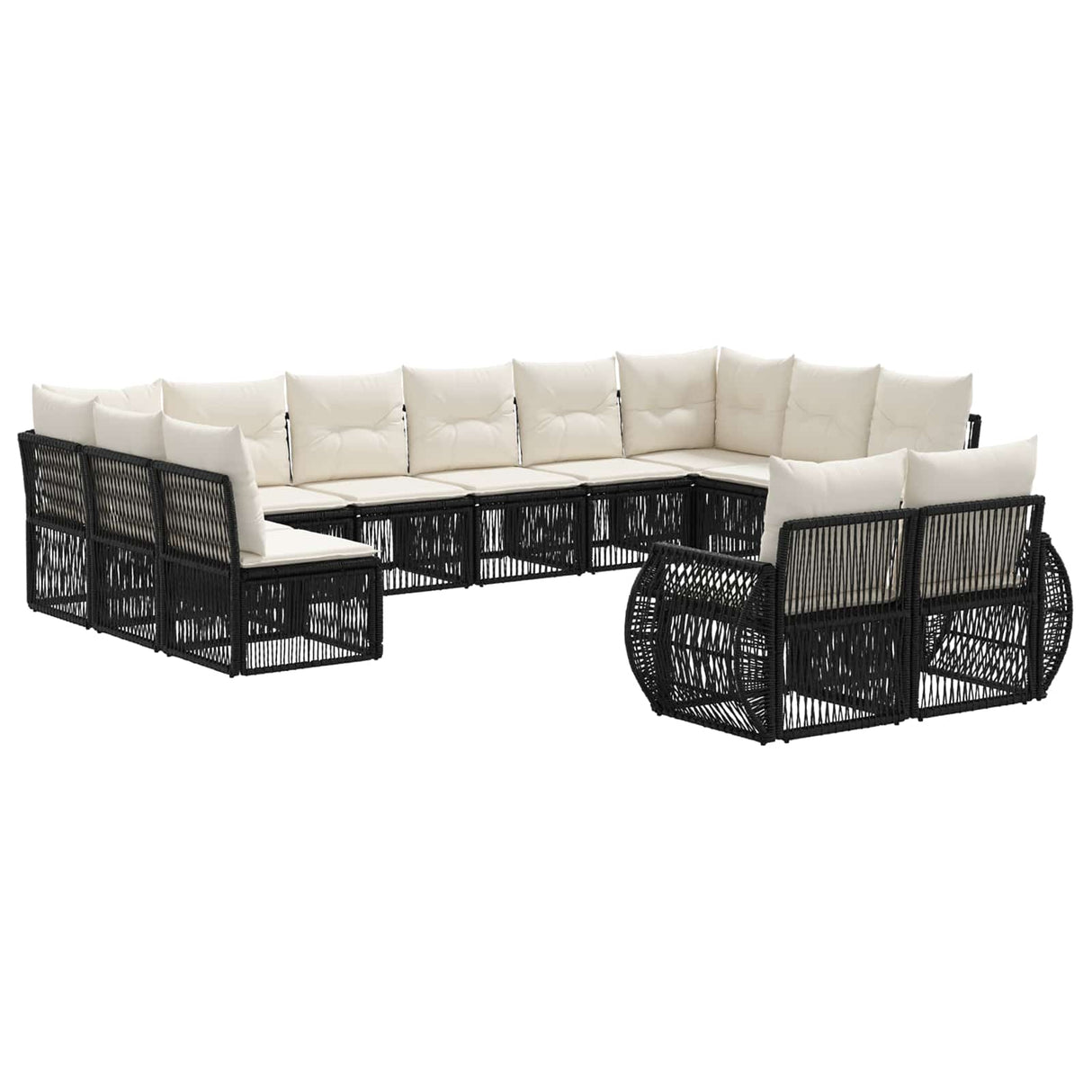 vidaXL Tuinbank Set 13 pcs Zwart en Crème Wit poly rattan