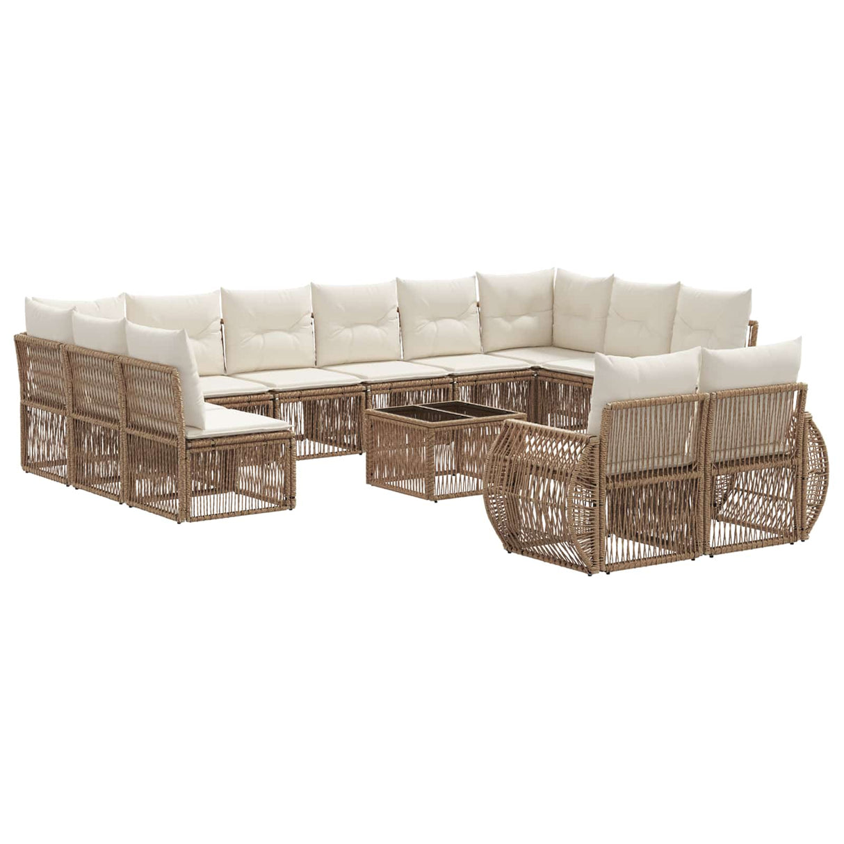 vidaXL Tuinbank Set 13 pcs Zwart en Crème Wit poly rattan