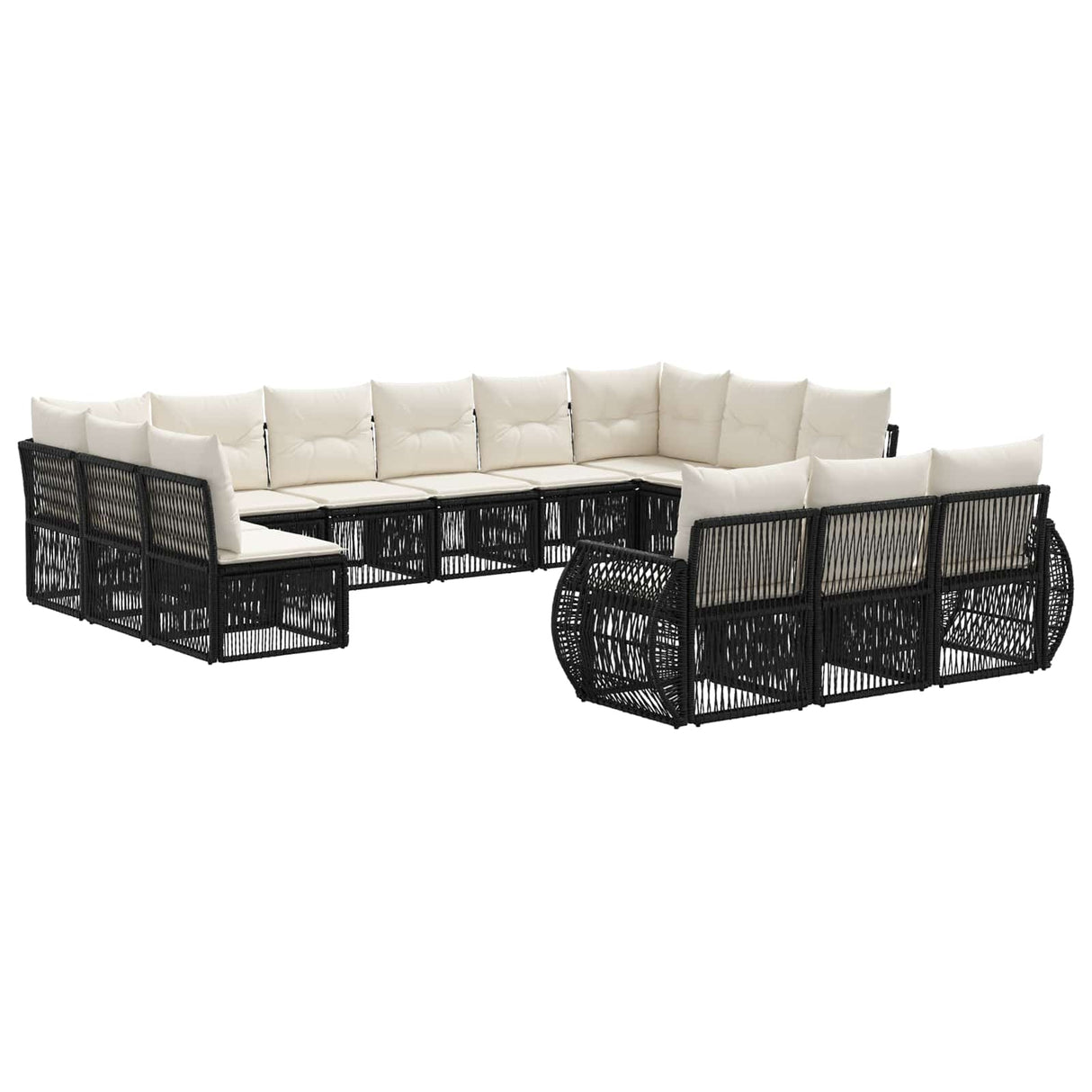vidaXL Tuinbank Set 14 pcs Zwart en Crème Wit poly rattan