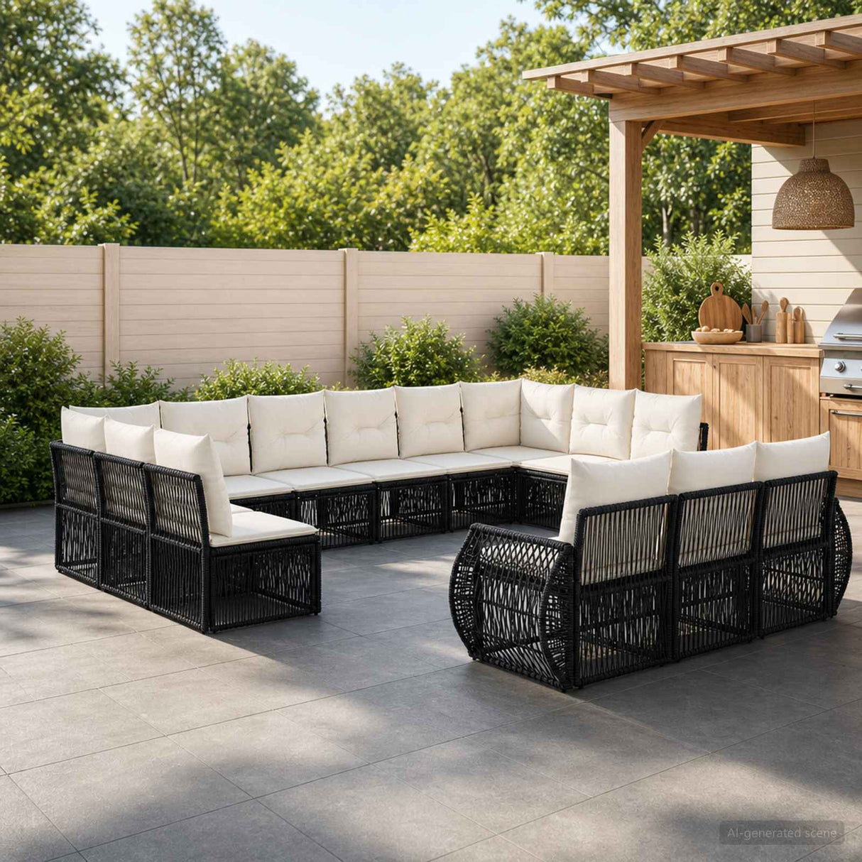 vidaXL Tuinbank Set 14 pcs Zwart en Crème Wit poly rattan