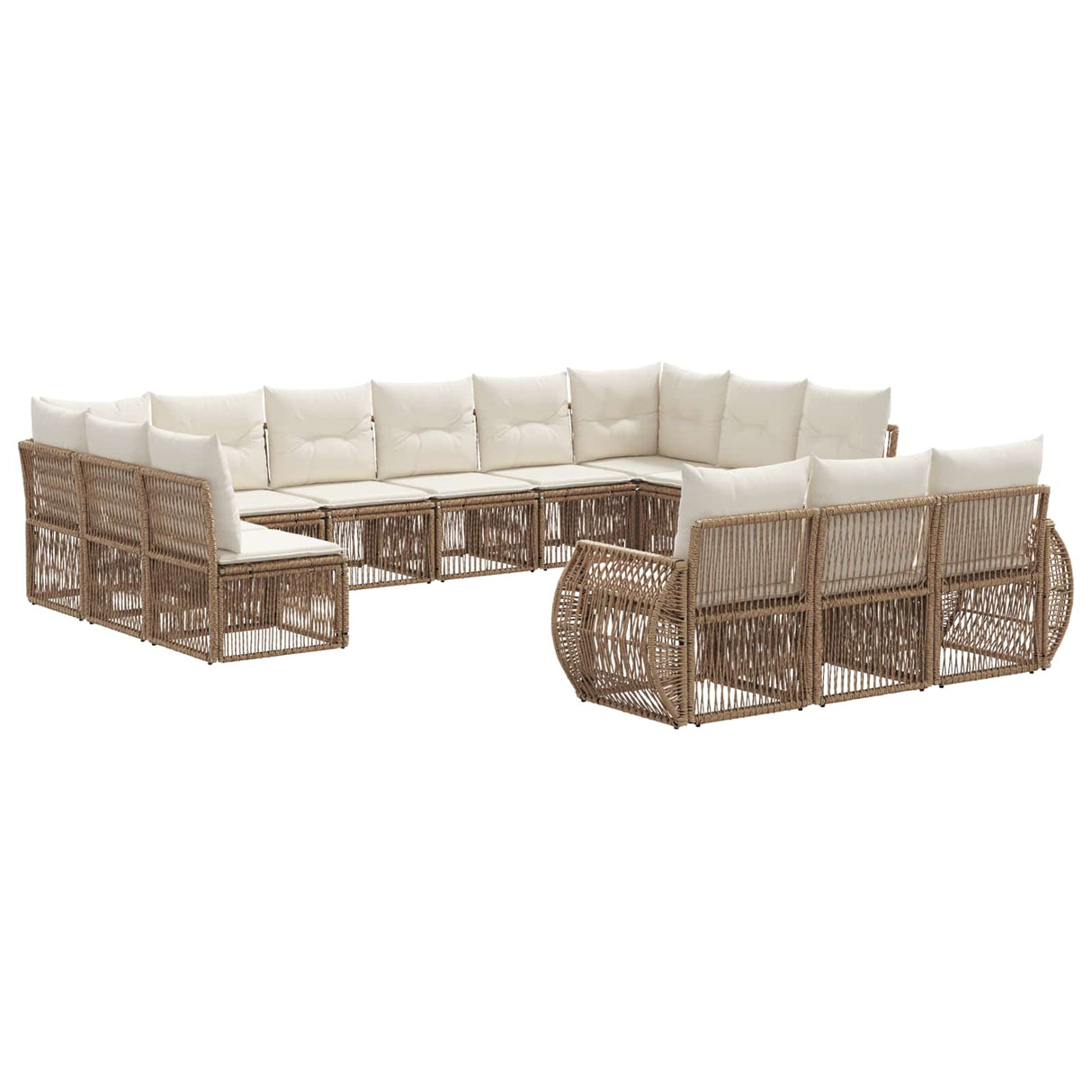 vidaXL Tuinbank Set 14 pcs Zwart en Crème Wit poly rattan