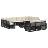 vidaXL Tuinbank Set 14 pcs Zwart en Crème Wit poly rattan