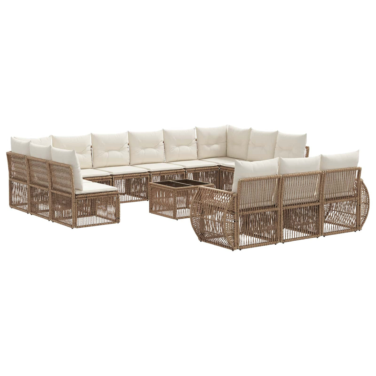 vidaXL Tuinbank Set 14 pcs Zwart en Crème Wit poly rattan