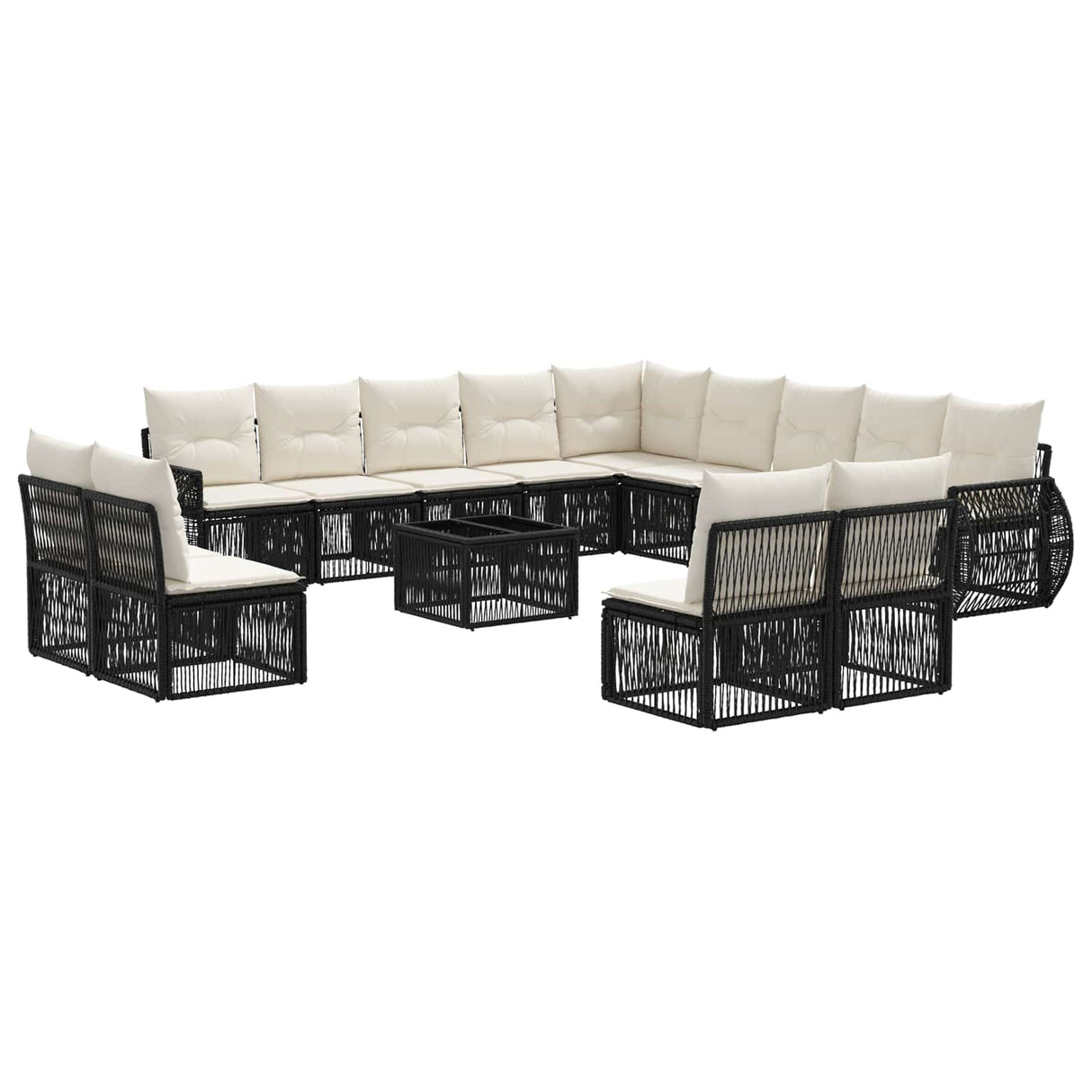 vidaXL Tuinbank Set 14 pcs Zwart en Crème Wit poly rattan