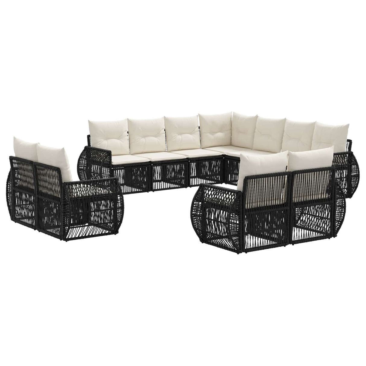 vidaXL Tuinbank Set 12 pcs Zwart en Crème Wit poly rattan