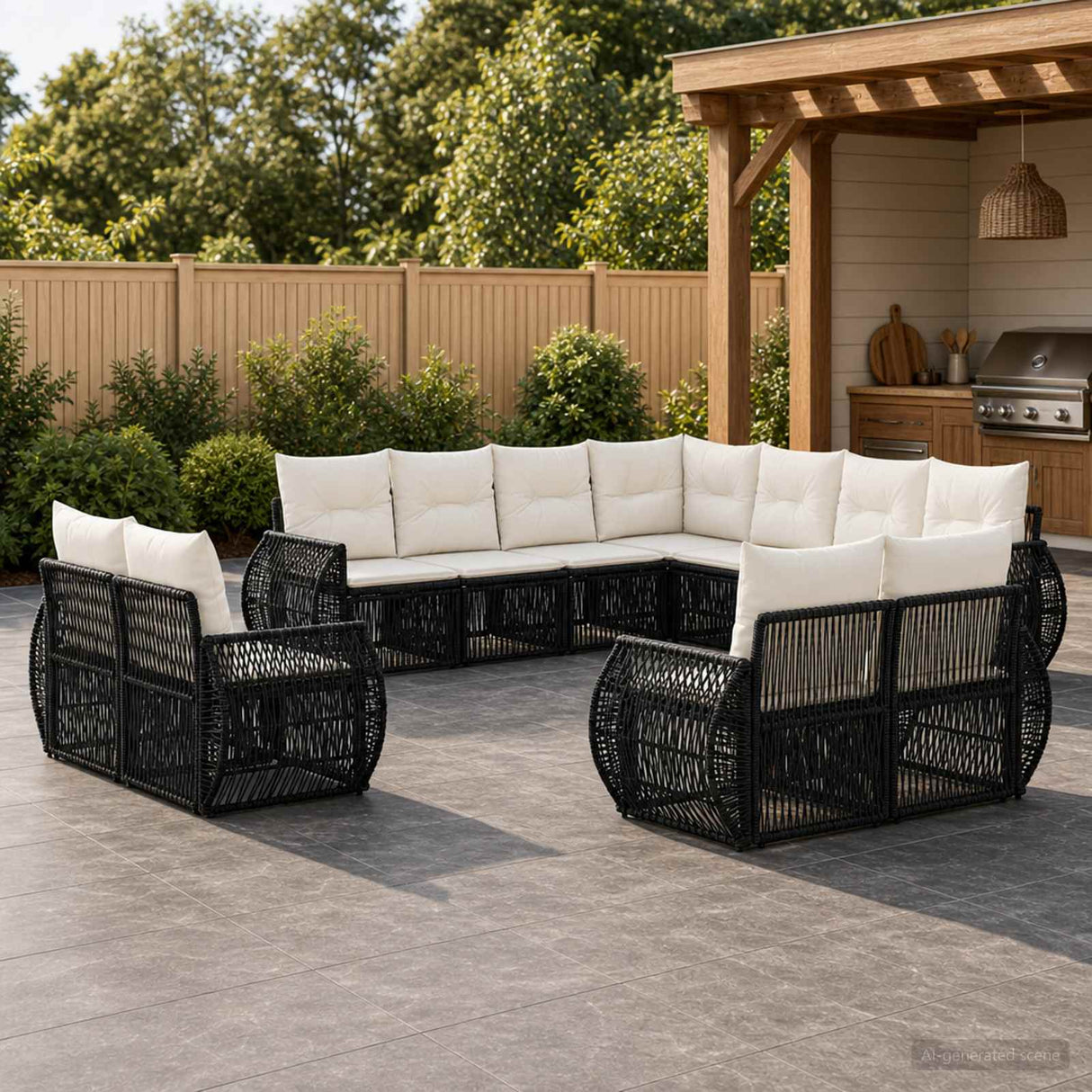 vidaXL Tuinbank Set 12 pcs Zwart en Crème Wit poly rattan
