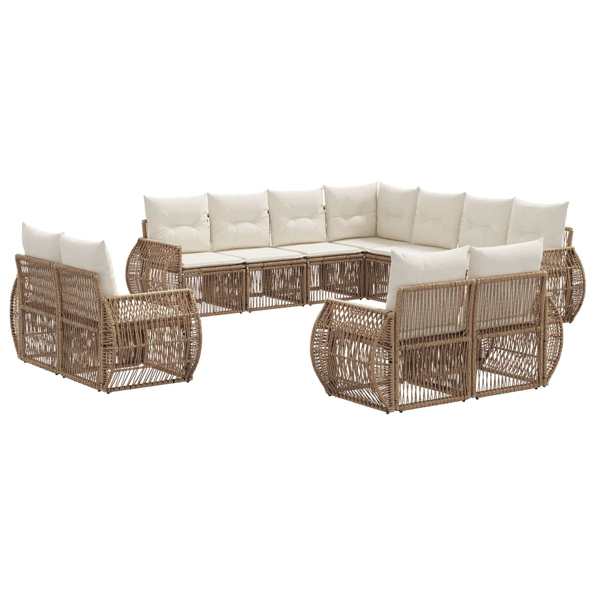 vidaXL Tuinbank Set 12 pcs Zwart en Crème Wit poly rattan