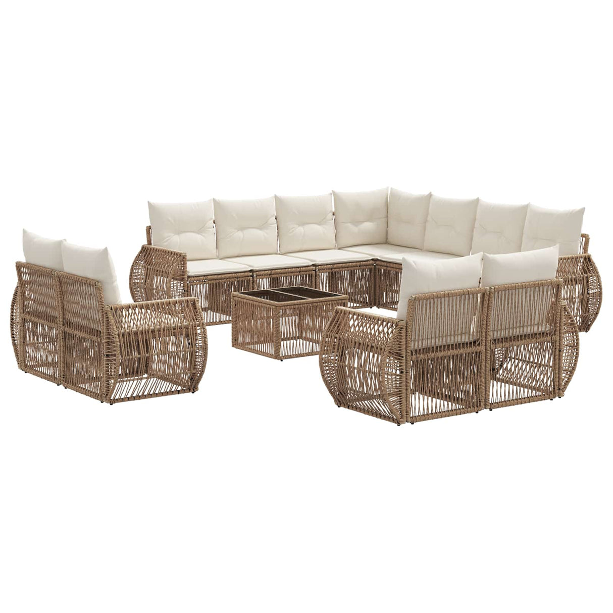 vidaXL Tuinbank Set 12 pcs Zwart en Crème Wit poly rattan