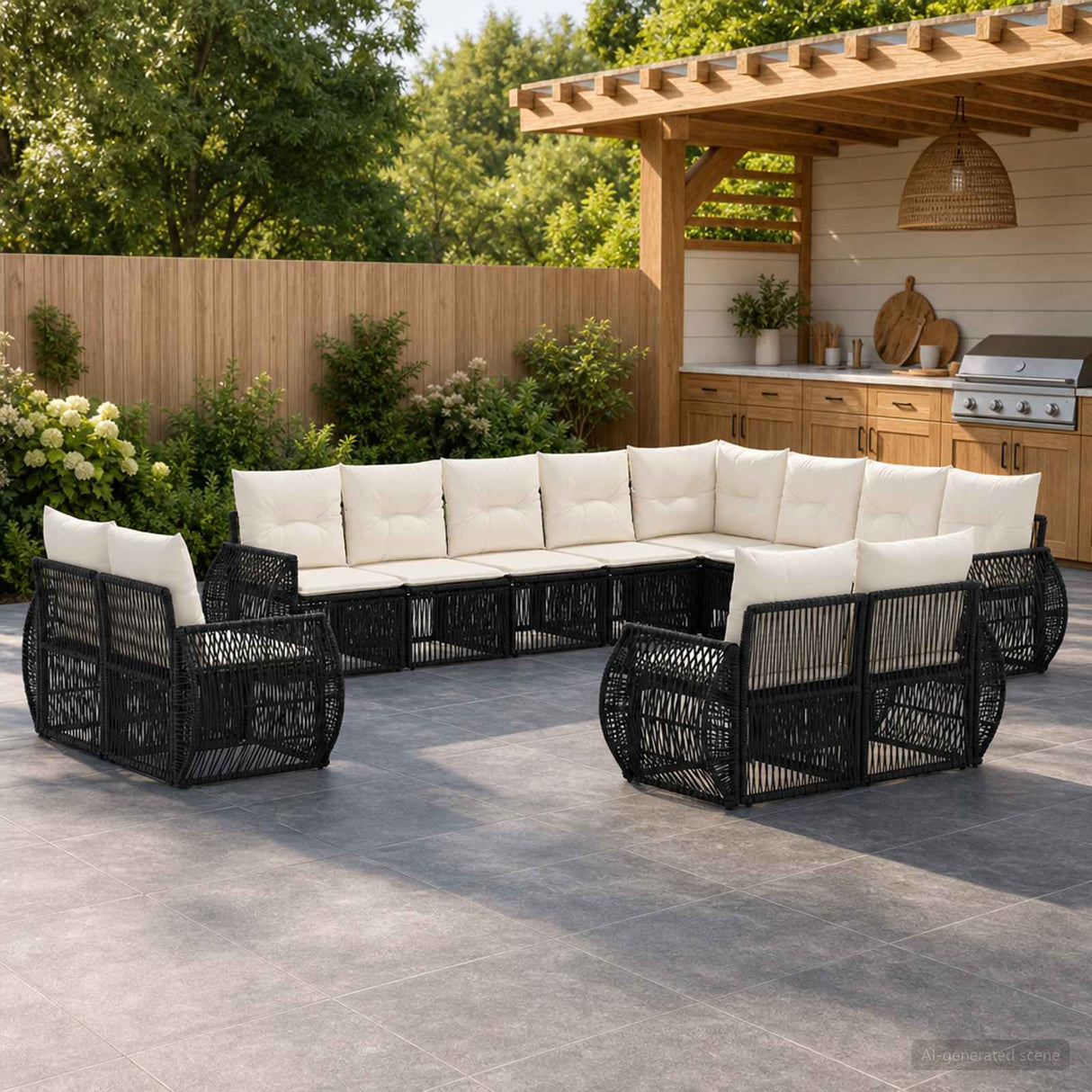vidaXL Tuinbank Set 13 pcs Zwart en Crème Wit poly rattan
