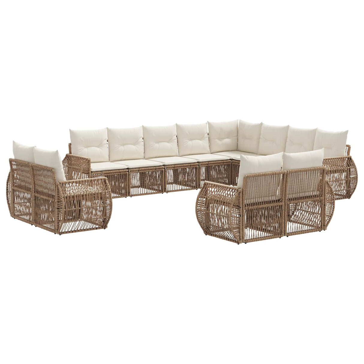 vidaXL Tuinbank Set 13 pcs Zwart en Crème Wit poly rattan